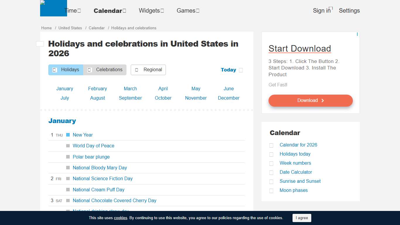 Holidays and celebrations in 2026, United States Dayspedia