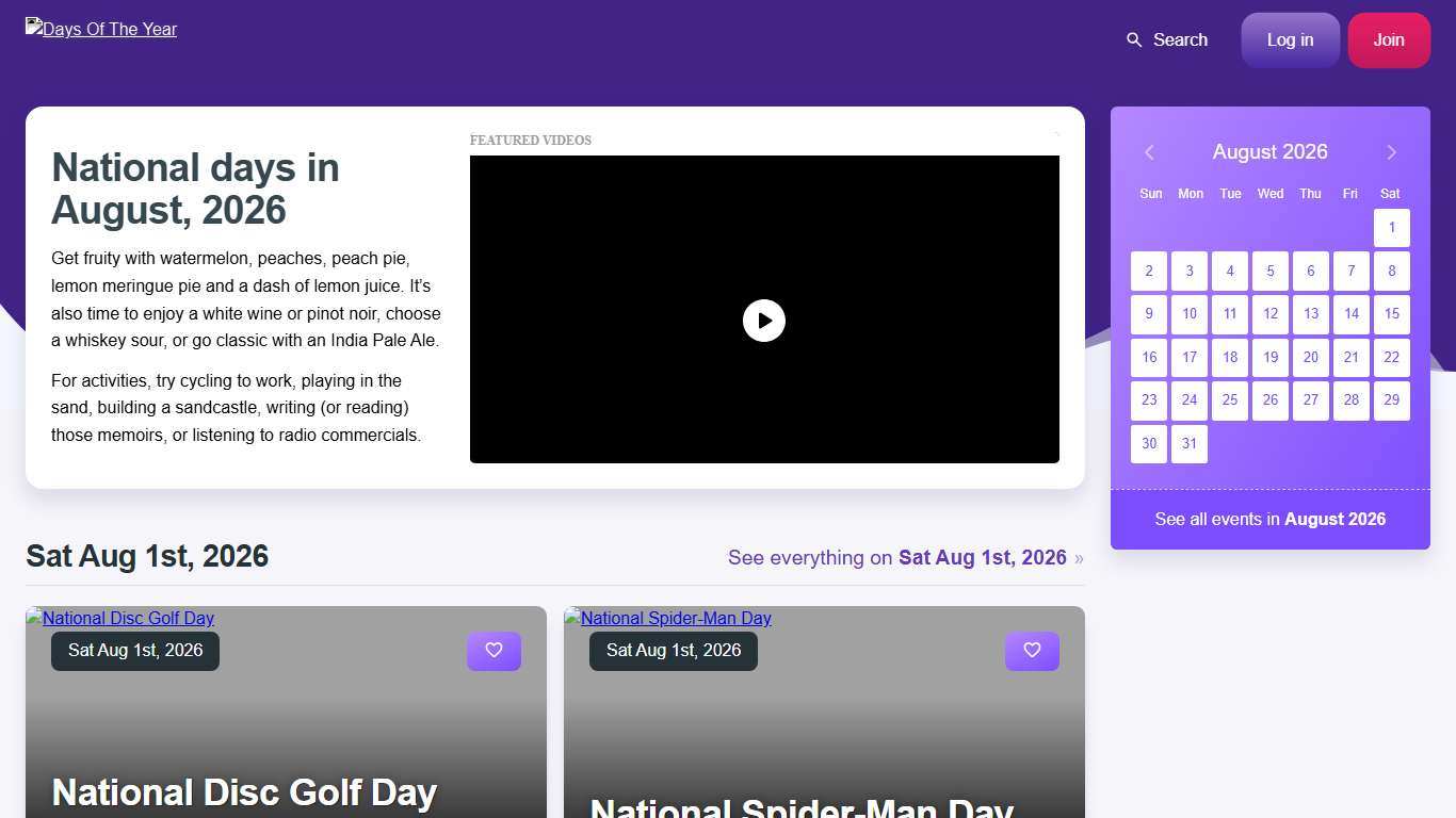 National Holidays in August, 2026 Days Of The Year